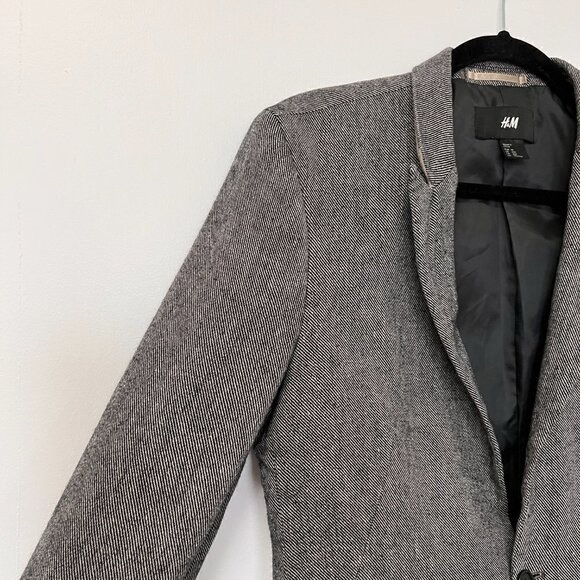 H &M Tweed Men's Blazer Grey Pinstripe Wool Blend Sz 38R - Picture 7 of 13